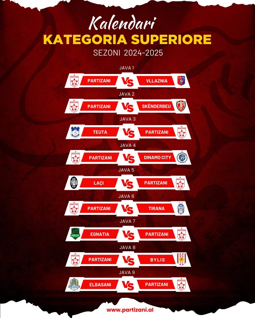 Partizani 𝐒𝐄𝐙𝐎𝐍𝐈 𝟐𝟎𝟐𝟒 - 𝟐𝟎𝟐𝟓 𝐊𝐀𝐋𝐄𝐍𝐃𝐀𝐑𝐈 𝐈 𝐊𝐀𝐓𝐄𝐆𝐎𝐑𝐈𝐒𝐄̈ 𝐒𝐔𝐏𝐄𝐑𝐈𝐎𝐑𝐄 - FK PARTIZANI ...